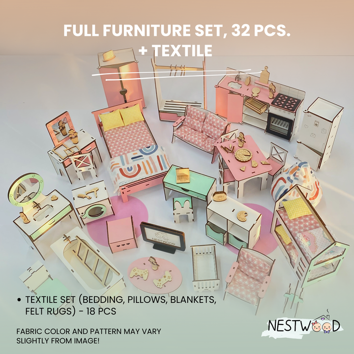 Wooden dollhouse Lux with organizer scale 1:6 NestWood pink