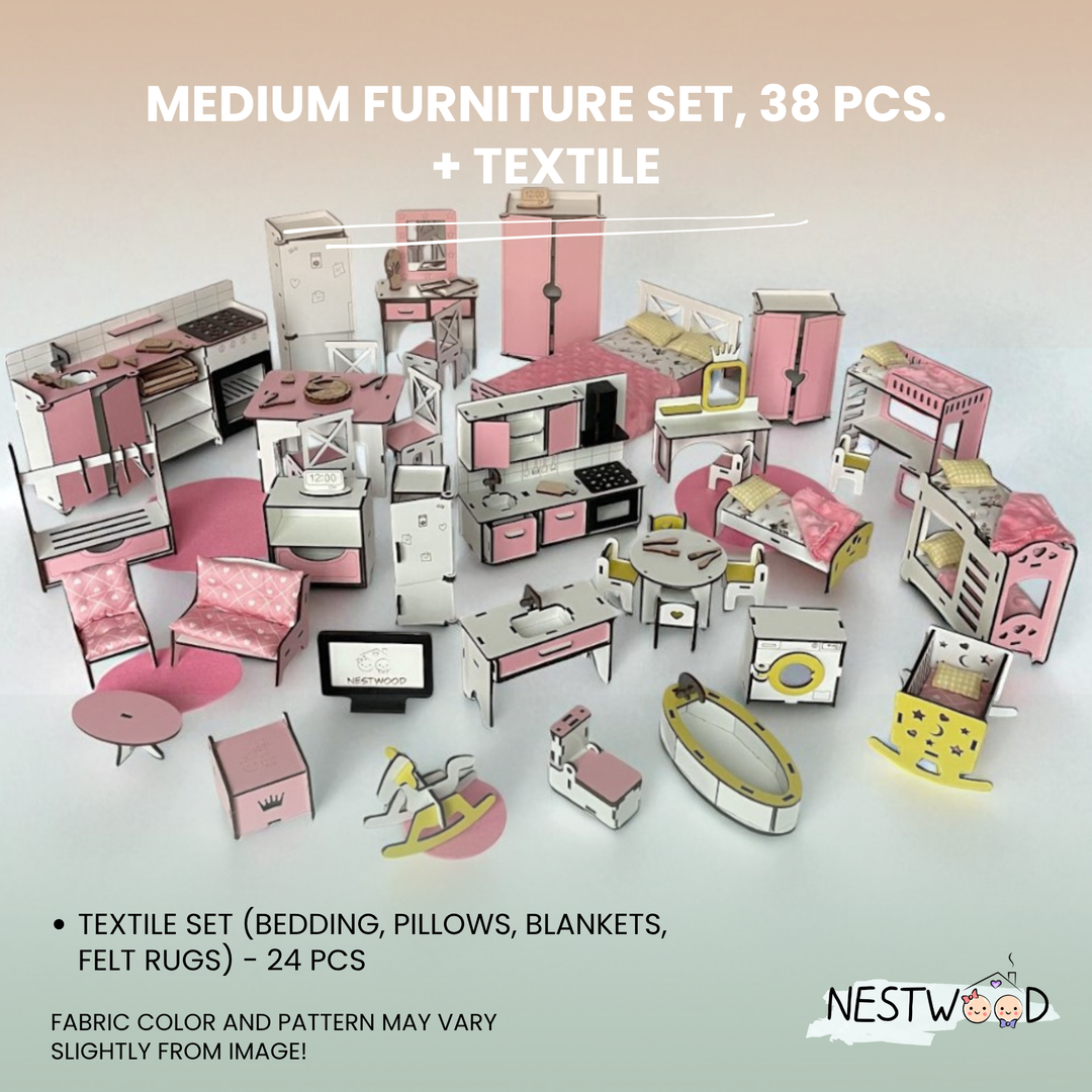 Wooden dollhouse Mansion scale 1:6 NestWood pink