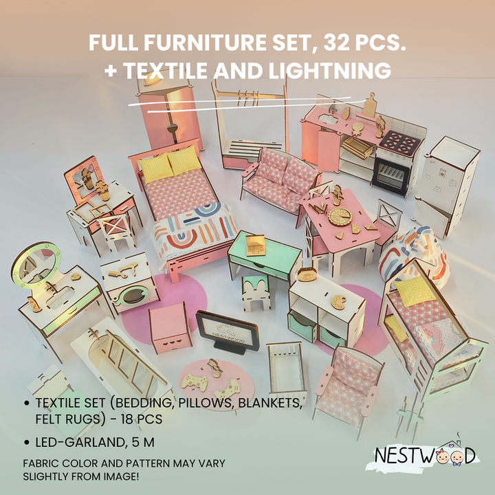 Wooden dollhouse Lux Light scale 1:6 NestWood pink