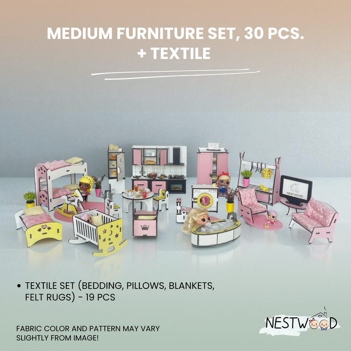 Wooden dollhouse Mansion scale 1:6 NestWood pink