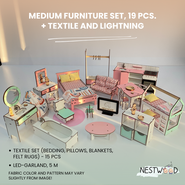 Wooden dollhouse Lux Light scale 1:6 NestWood pink