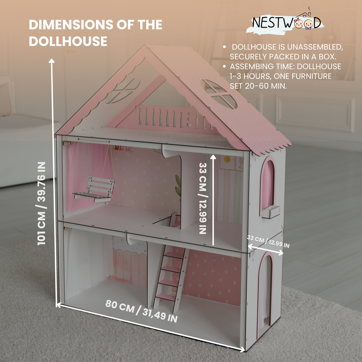 Wooden dollhouse Fantasy scale 1:6 NestWood pink