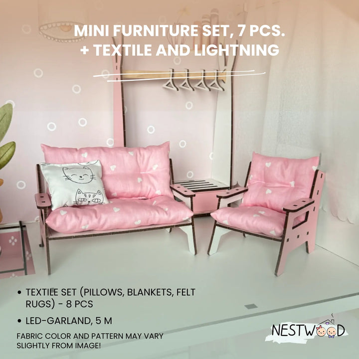Wooden dollhouse Fantasy with organizer scale 1:6 NestWood pink