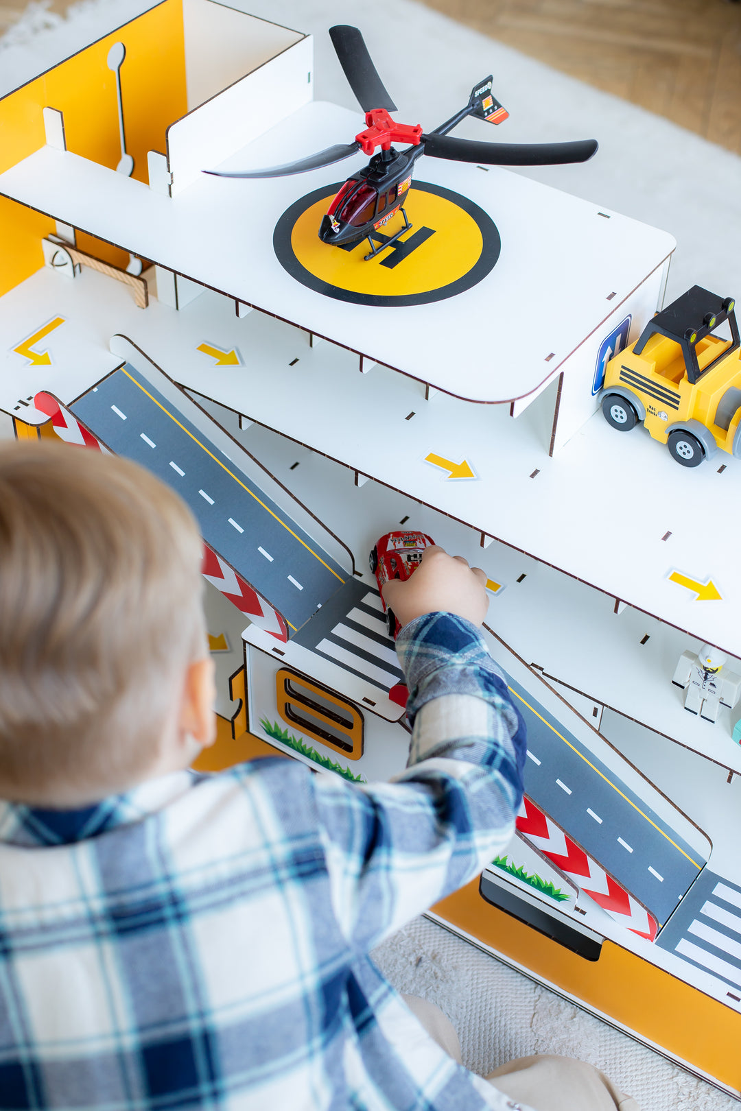 Toy garage parking with elevator and organizer scale 1:6 NestWood Maxi