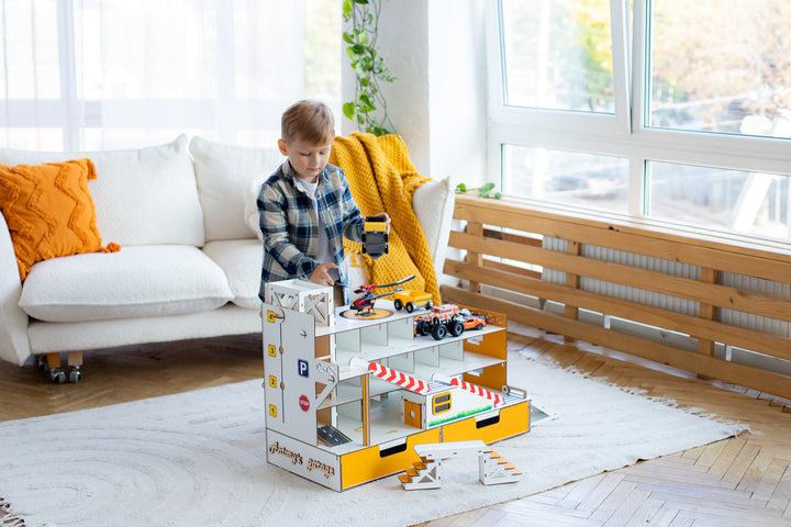 Toy garage parking with elevator and organizer scale 1:6 NestWood Maxi