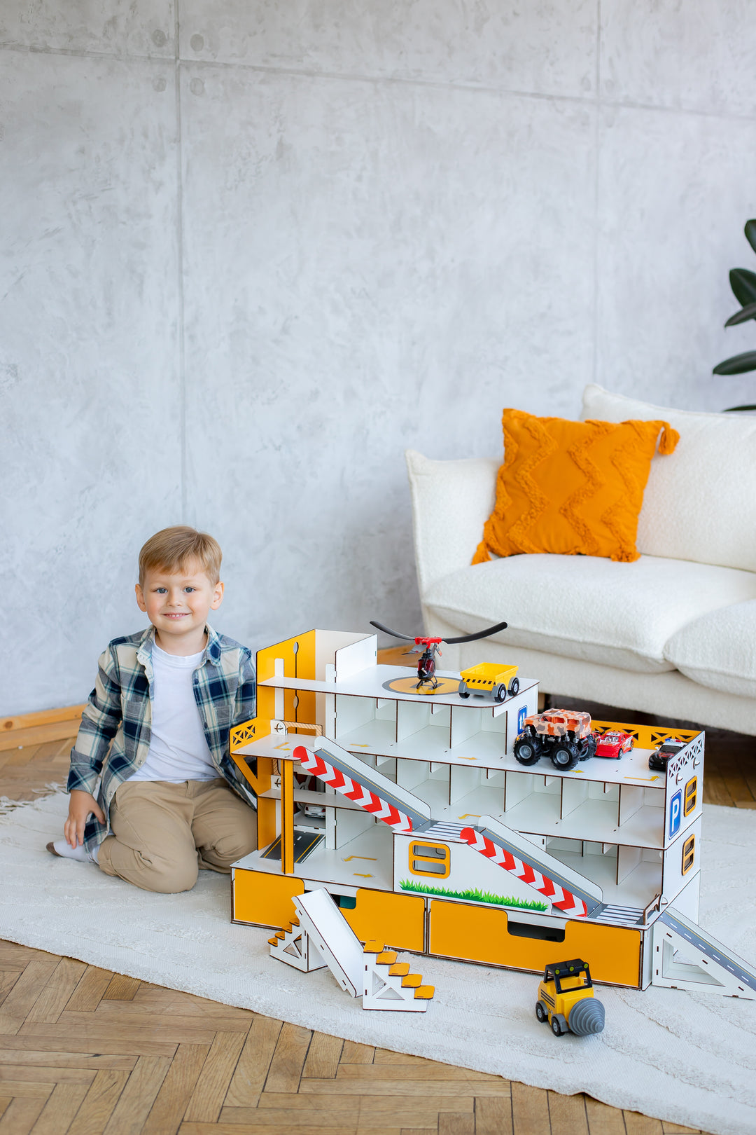 Toy garage parking with elevator and organizer scale 1:6 NestWood Maxi