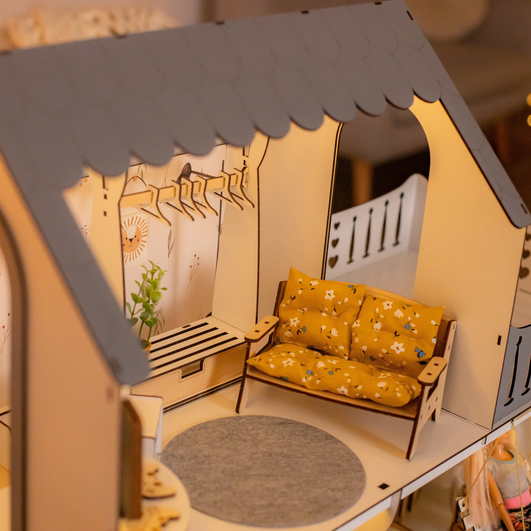 Wooden dollhouse Lux with Lights scale 1:6 NestWood Eco