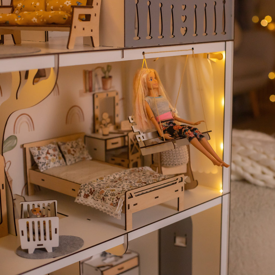 Wooden dollhouse Lux with Lights scale 1:6 NestWood Eco