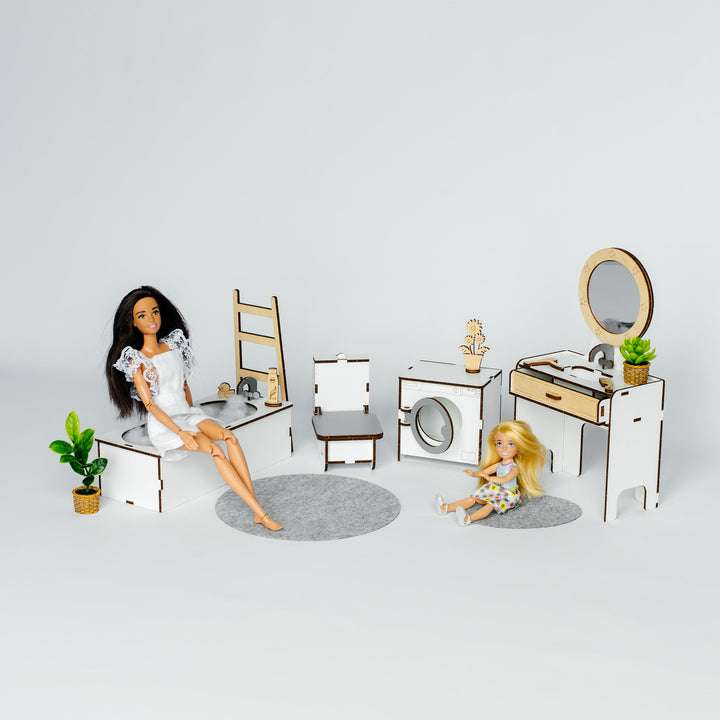 Puppenmöbel aus Holz Badezimmer Maßstab 1:6 NestWood Eco