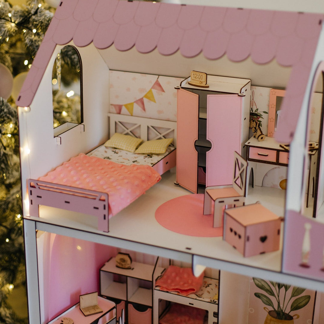 Wooden dollhouse Lux Light scale 1:6 NestWood pink