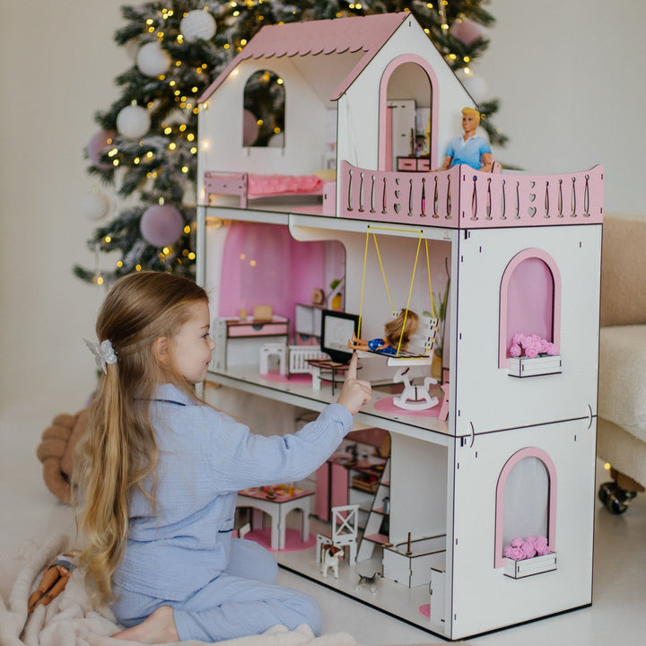 Wooden dollhouse Lux Light scale 1:6 NestWood pink