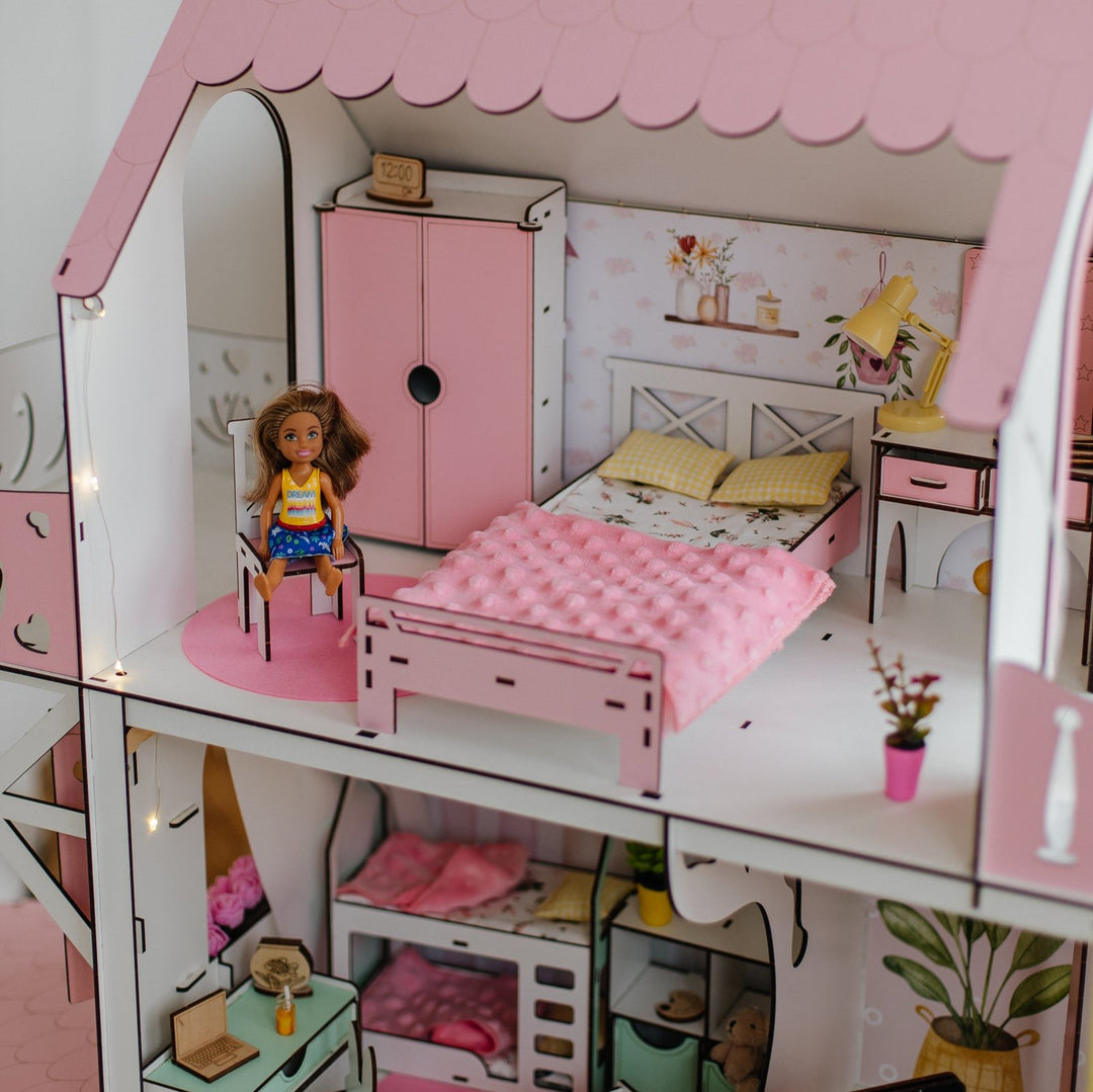 Wooden dollhouse Lux Light scale 1:6 NestWood pink