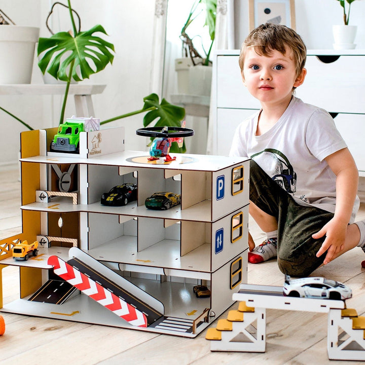 Wooden Car Garage with Elevator