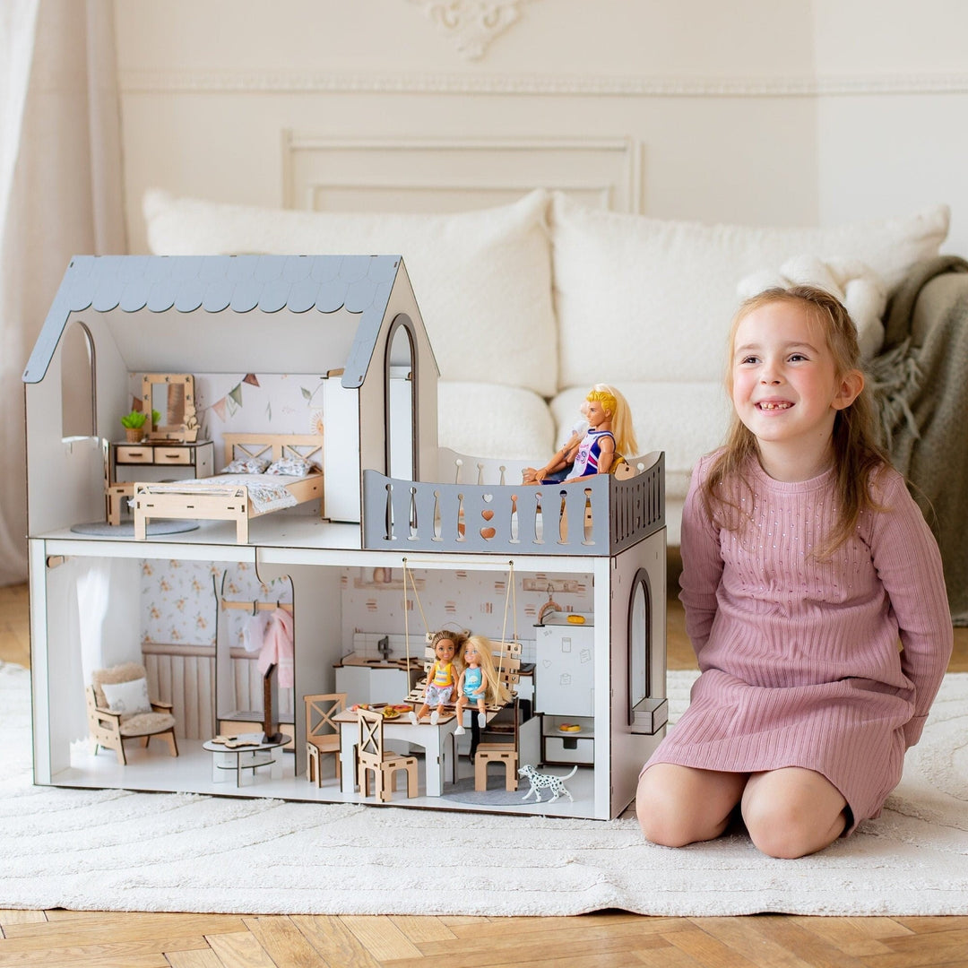 gabby style house, dollhouse for kids, wooden dollhouse, kids doll house, dollhouse toy, large dollhouse, dollhouse furniture, dollhouse set, montessori toy, 