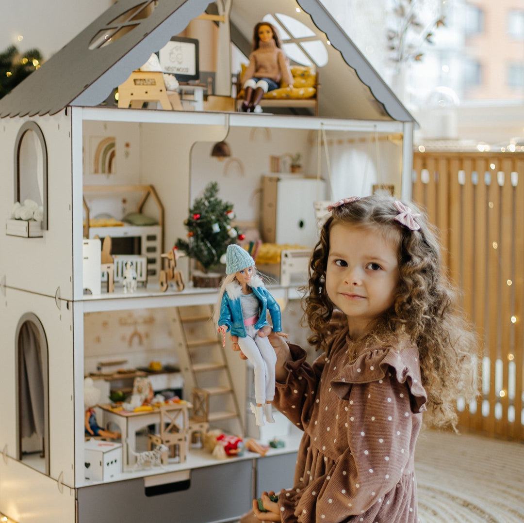 Wooden Dollhouse for Kids, Gabby Style Dollhouse, Large Doll House with Furniture, Montessori Toy, Gift for Girls 3–7
