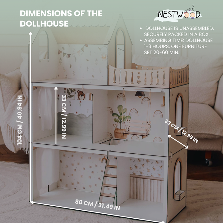 Wooden dollhouse Lux Light scale 1:6 NestWood Scandi