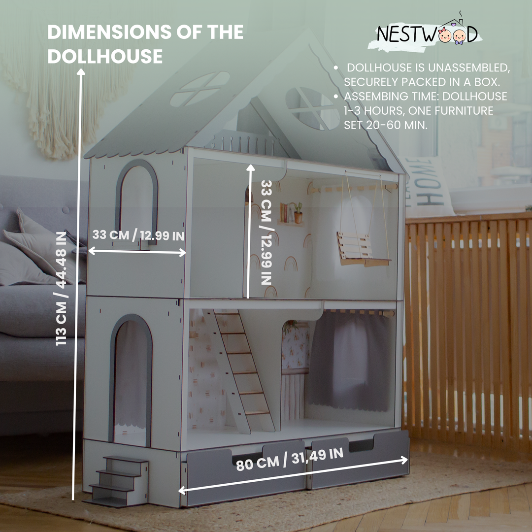 Wooden dollhouse Fantasy with organizer scale 1:6 NestWood Eco