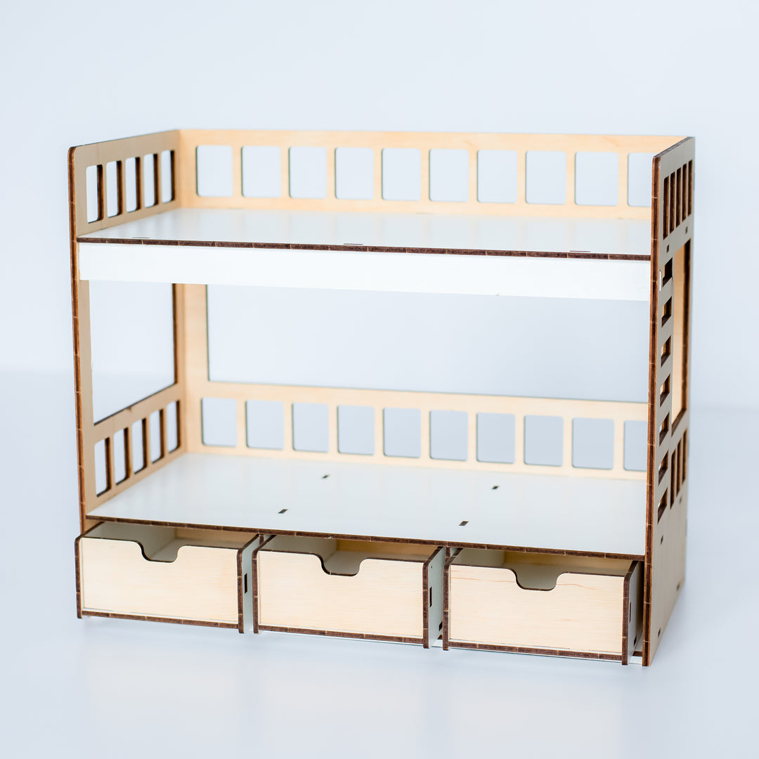 Wooden doll bunk bed with drawers scale 1:6 NestWood Eco