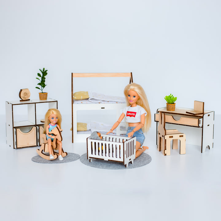 Wooden doll furniture Children's room scale 1:6 NestWood Eco