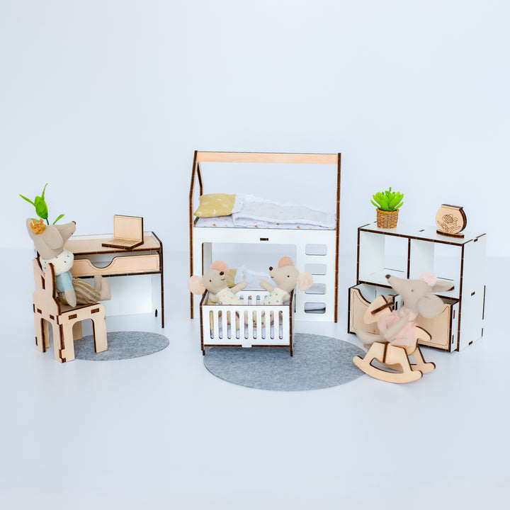 Wooden doll furniture Children's room scale 1:6 NestWood Eco