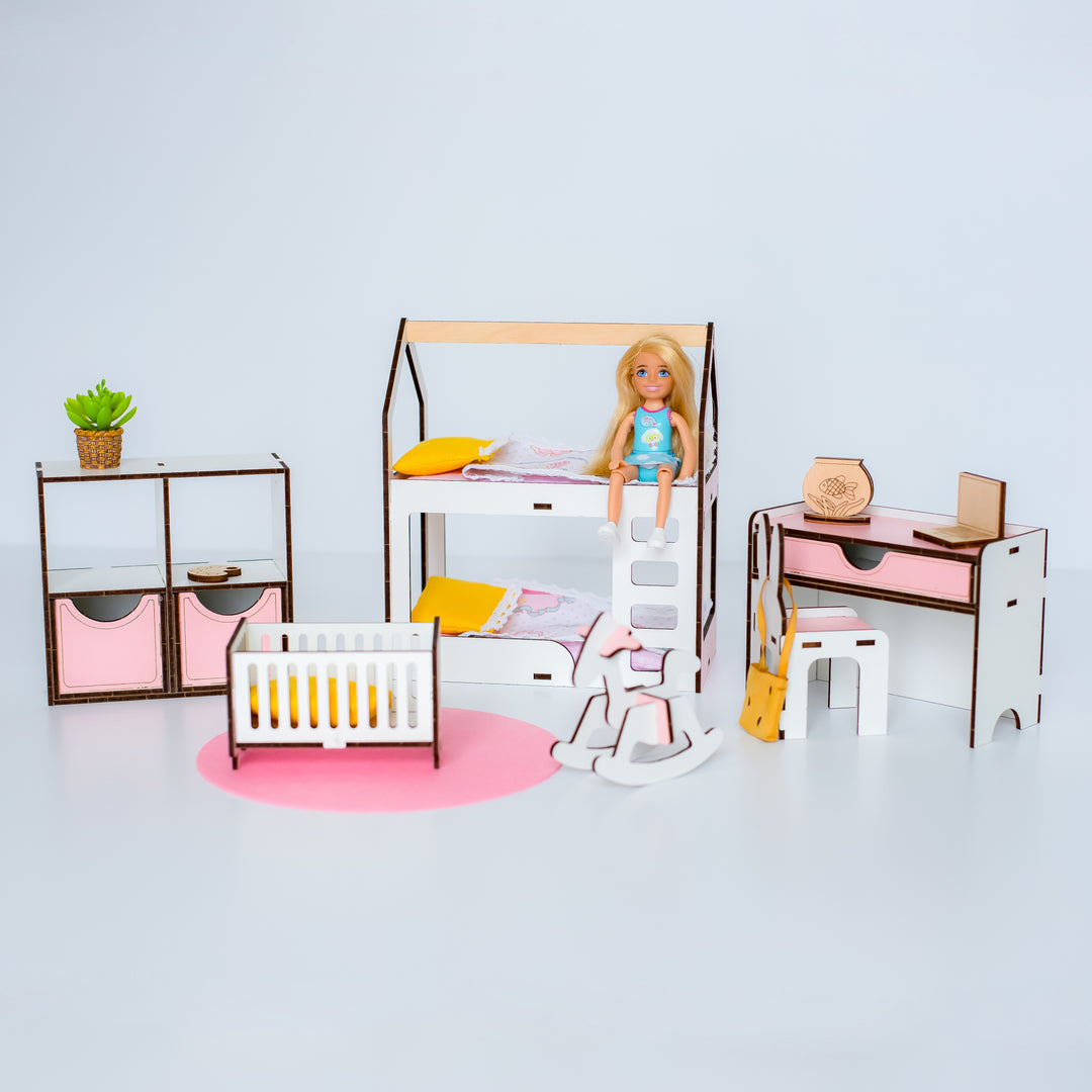 Wooden doll furniture Children's room scale 1:6 NestWood Pink