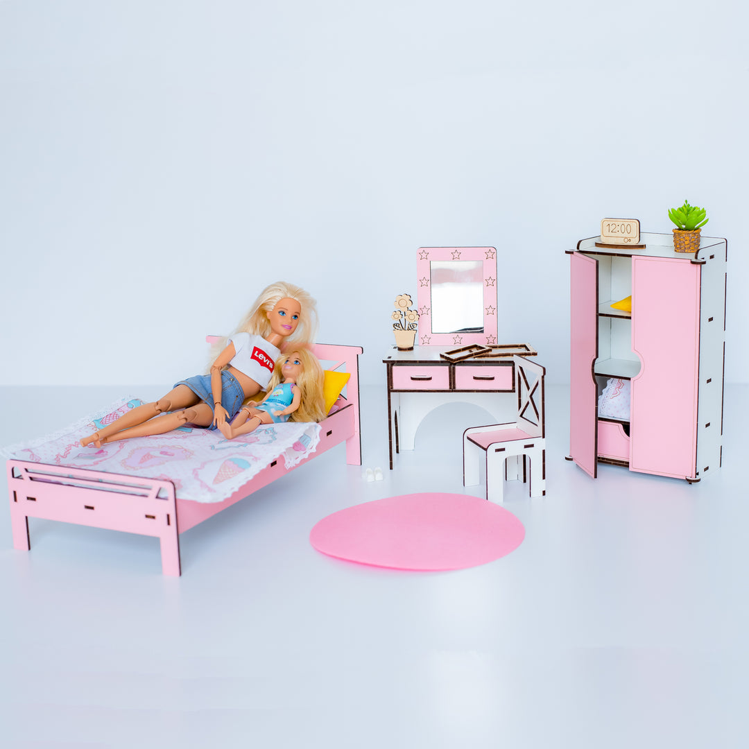 Wooden doll furniture Bedroom scale 1:6 NestWood Pink