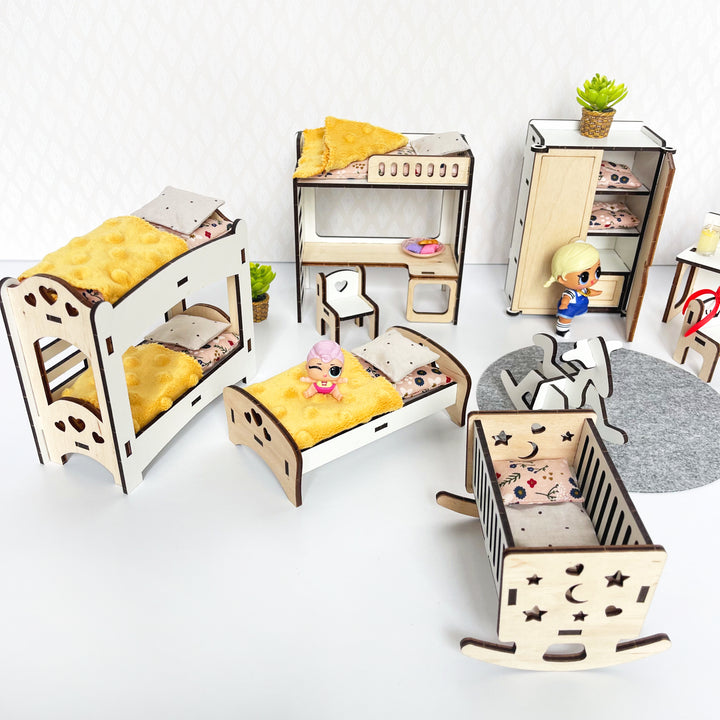 Wooden Children's bedroom furniture set scale 1:12 NestWood Eco