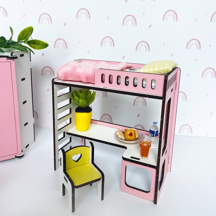 Wooden Children's bedroom furniture set scale 1:12 NestWood Pink