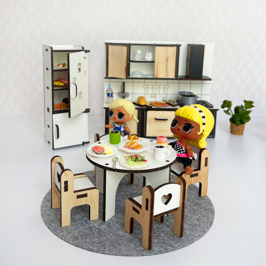 Wooden Kitchen + Bathroom furniture set in scale 1:12 NestWood Eco