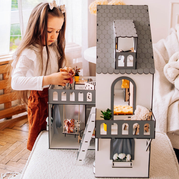Wooden dollhouse Mini cottage scale 1:12 NestWood Eco