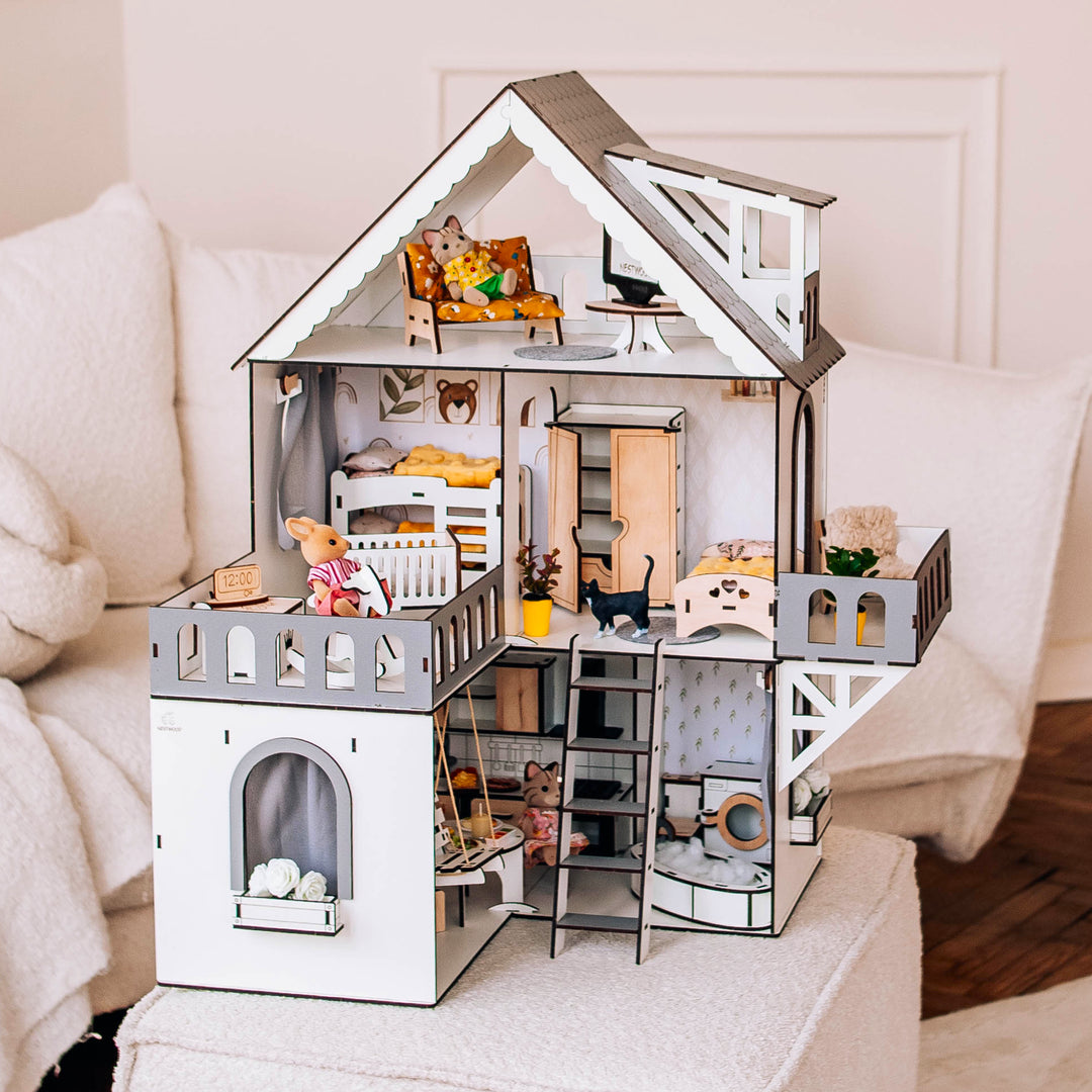 Wooden dollhouse Mini cottage scale 1:12 NestWood Eco