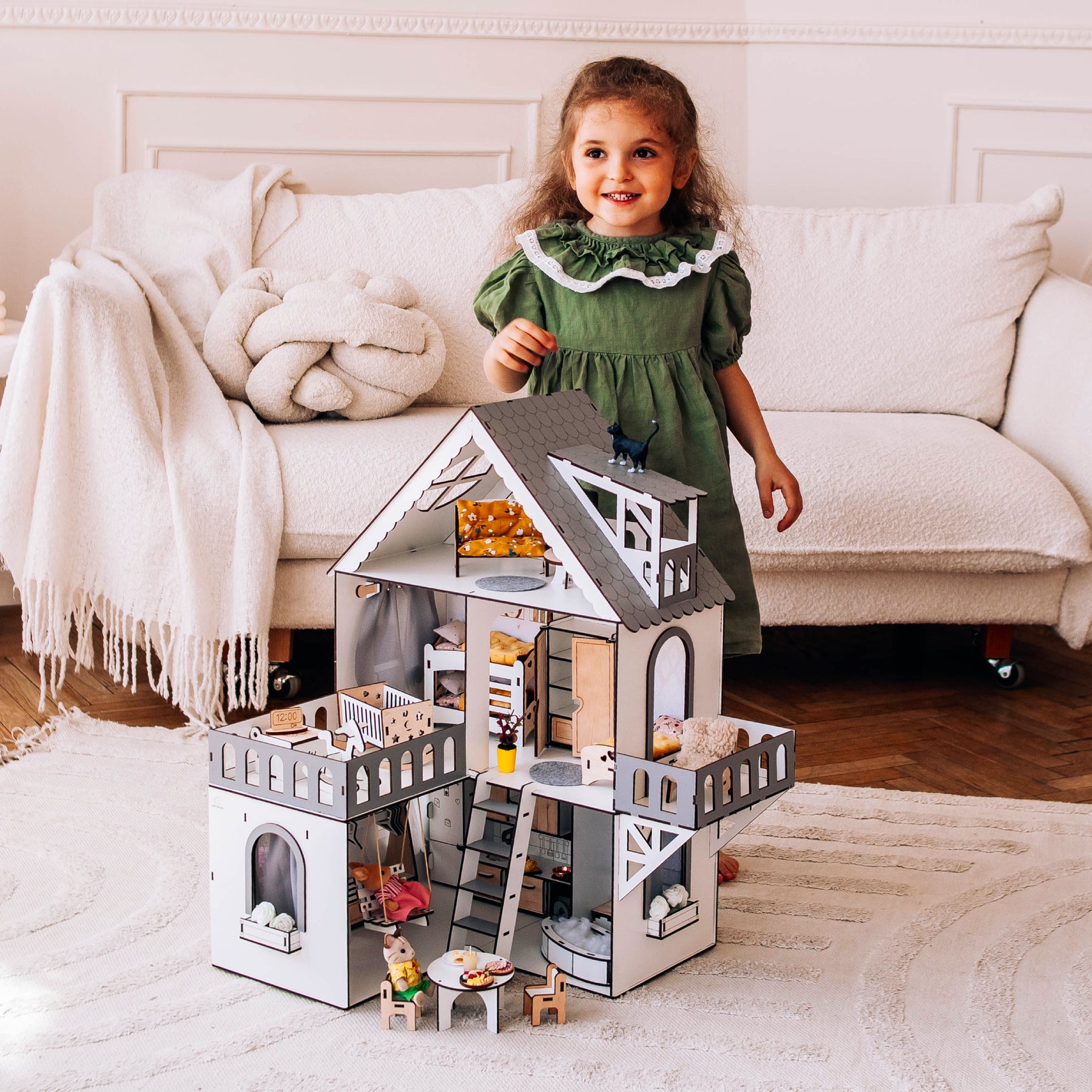 Wooden Dollhouse Mini Cottage Eco Nestwood Crafted for Safe and