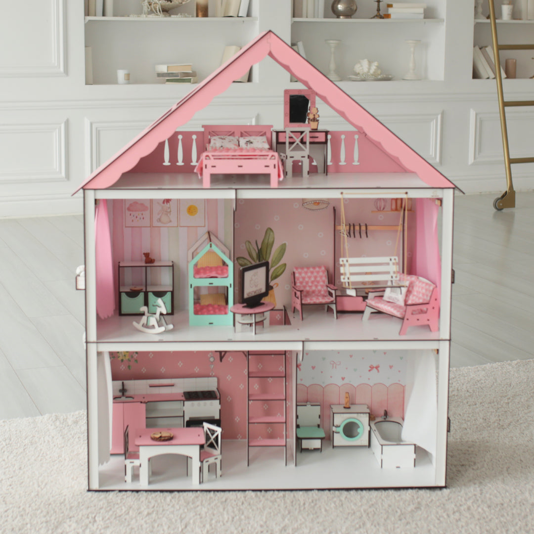 Wooden dollhouse Fantasy scale 1:6 NestWood pink