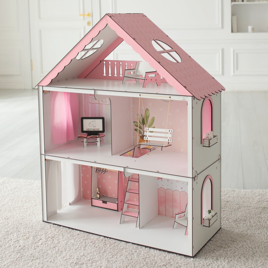 Wooden dollhouse Fantasy scale 1:6 NestWood pink