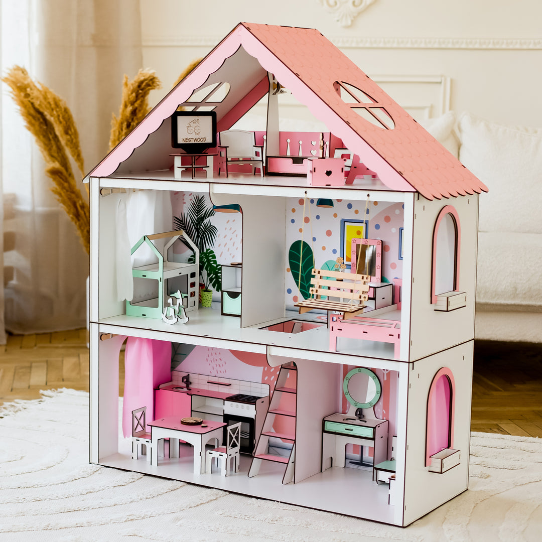 Wooden dollhouse Fantasy scale 1:6 NestWood pink