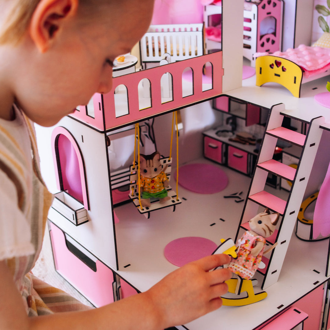 Wooden dollhouse Mini cottage with organizer scale 1:12 NestWood Pink