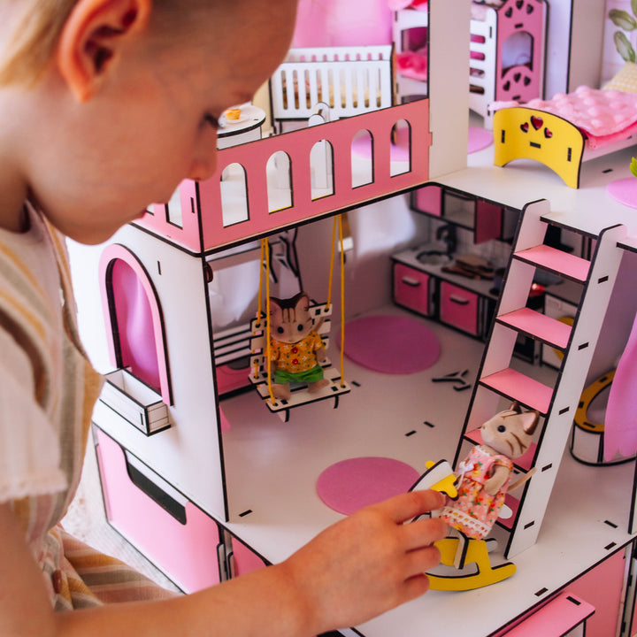 Wooden dollhouse Mini cottage with organizer scale 1:12 NestWood Pink