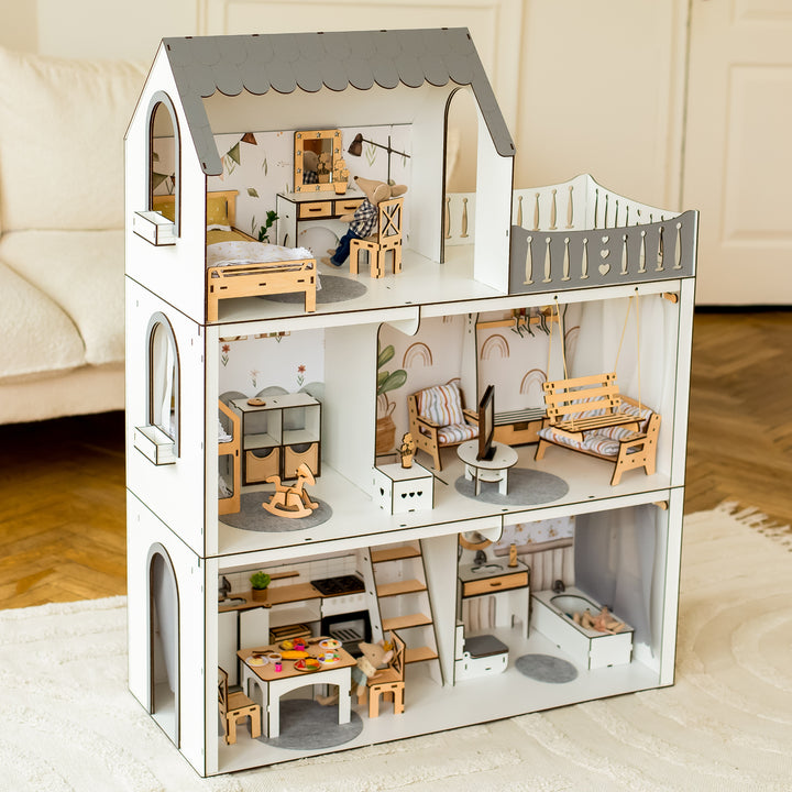 Wooden dollhouse Lux Light scale 1:6 NestWood Eco