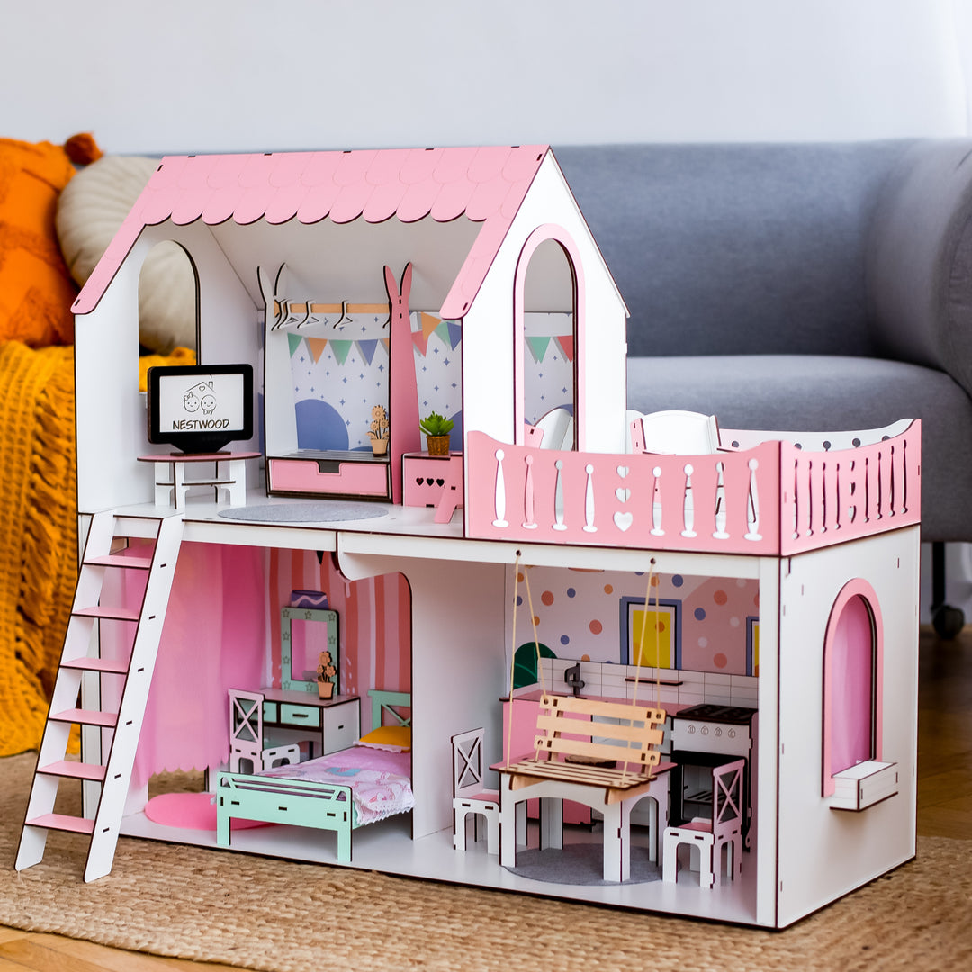 Wooden dollhouse Mriya scale 1:6 NestWood pink