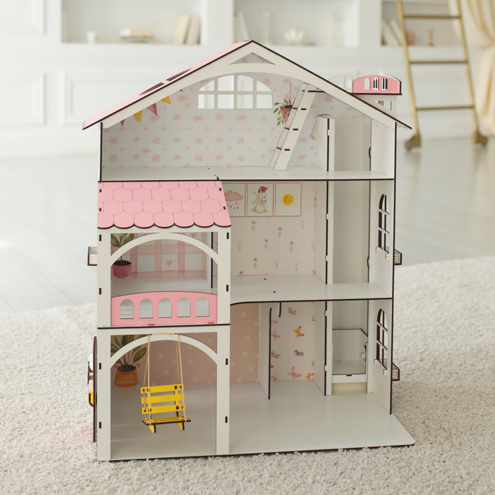 Wooden dollhouse Smart House with elevator scale 1:12 NestWood Pink