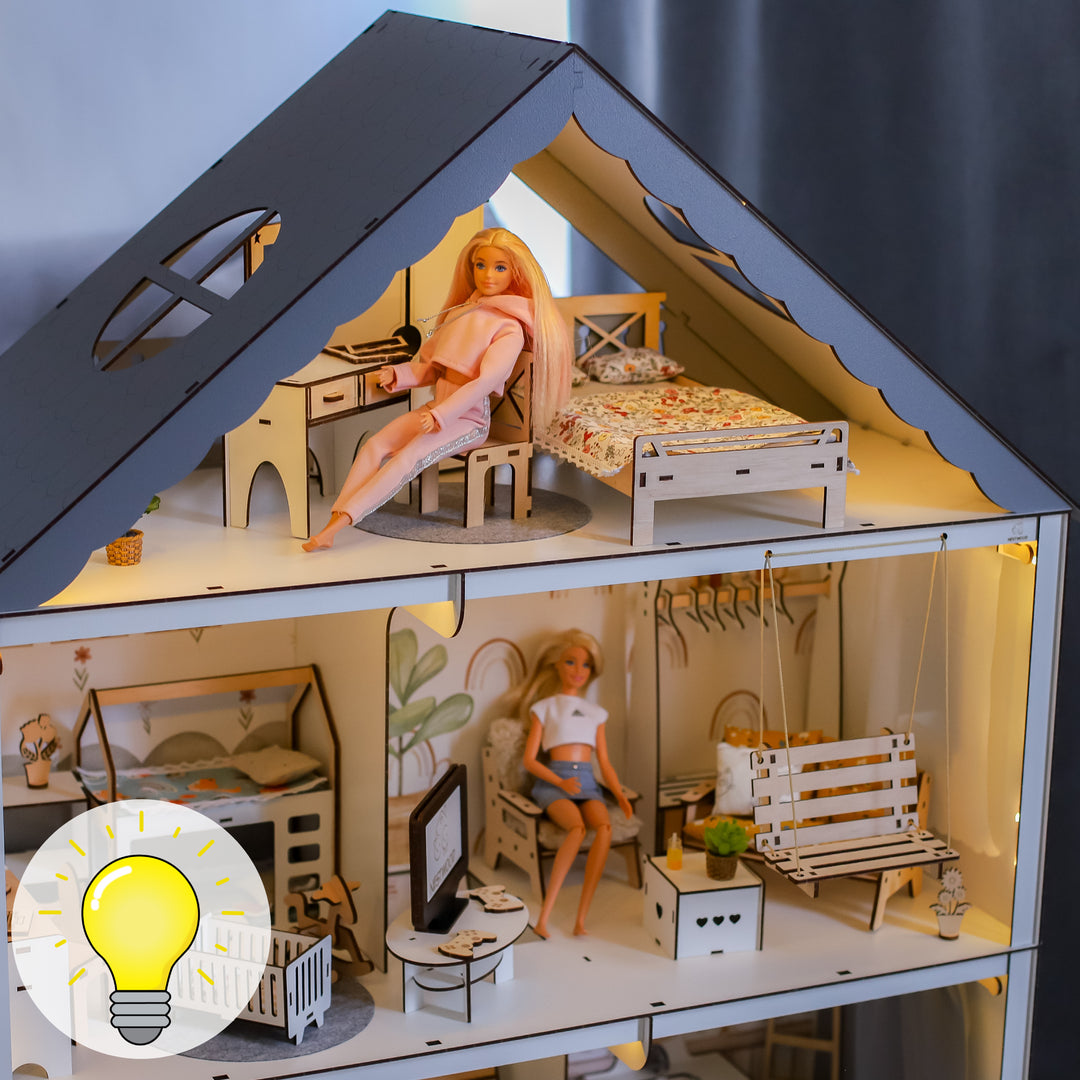 Wooden dollhouse Fantasy with organizer scale 1:6 NestWood Eco