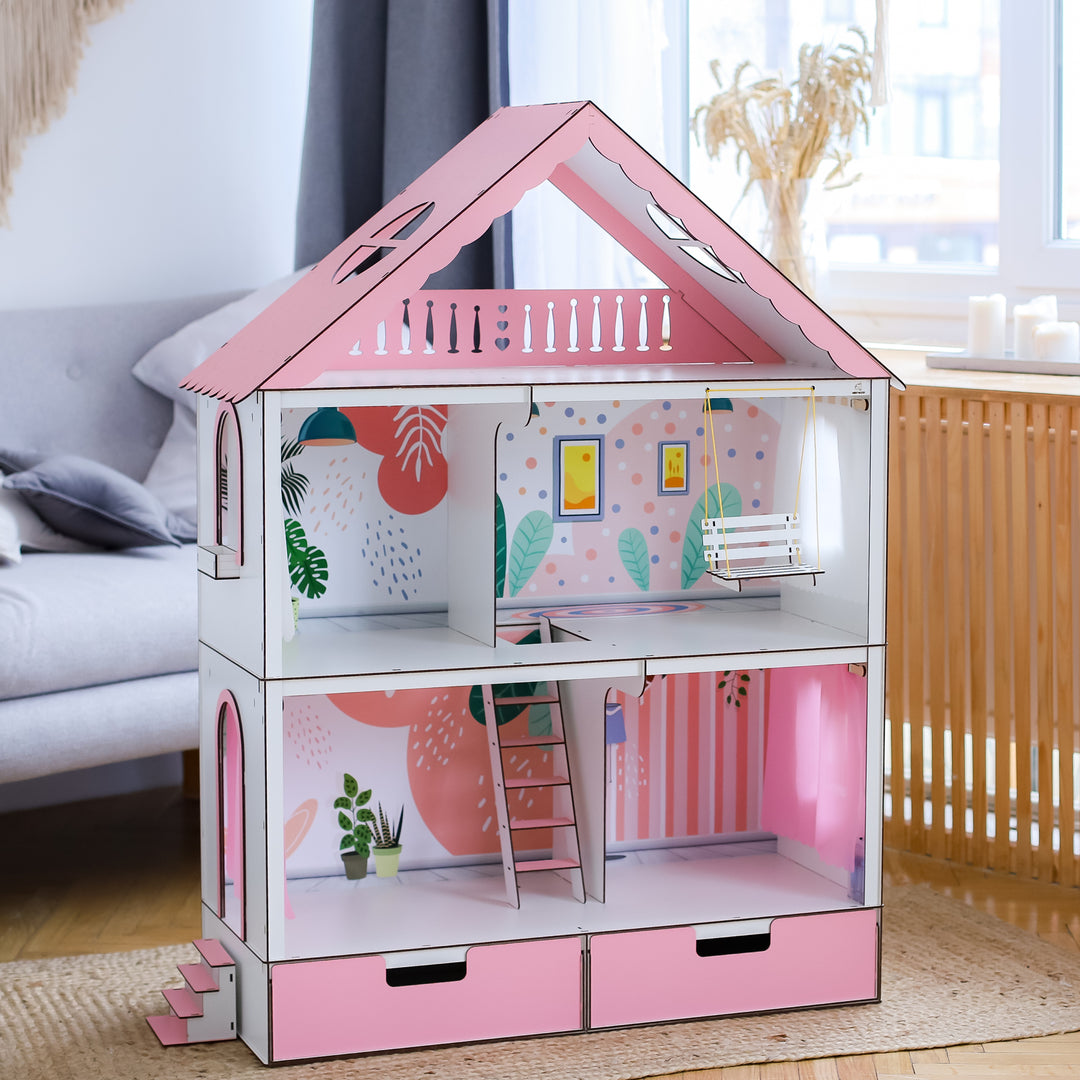 Wooden dollhouse Fantasy with organizer scale 1:6 NestWood pink