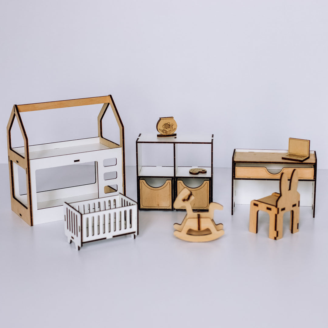 Wooden doll furniture Children's room scale 1:6 NestWood Eco