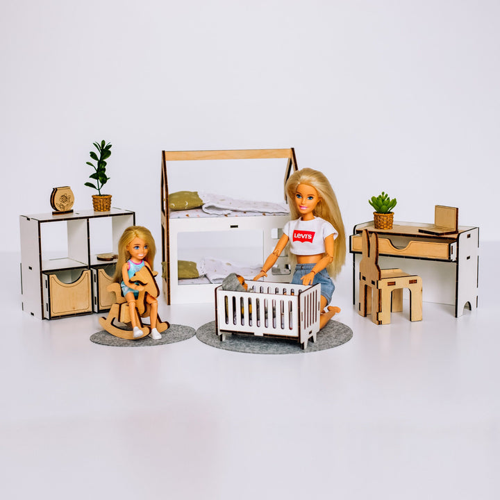 Wooden doll furniture Children's room scale 1:6 NestWood Eco