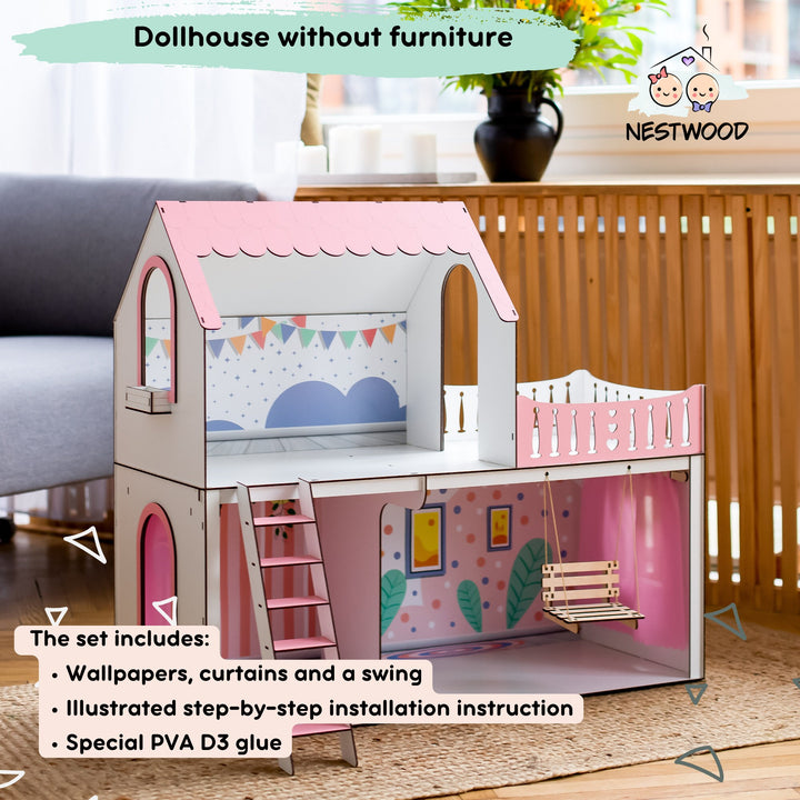 Wooden dollhouse Mriya scale 1:6 NestWood pink