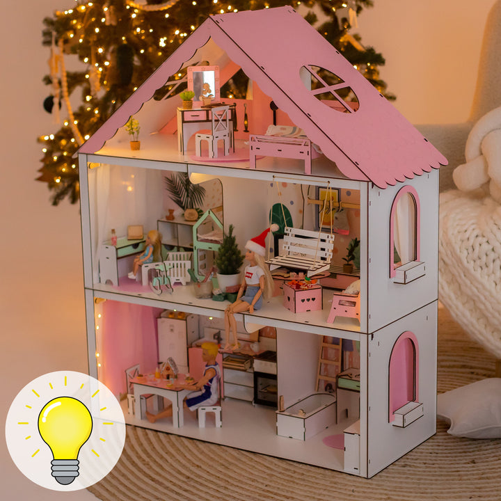 Wooden dollhouse Fantasy scale 1:6 NestWood pink