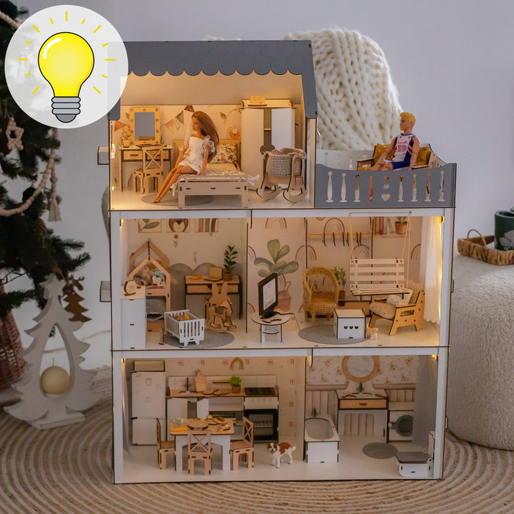 Wooden dollhouse Lux Light scale 1:6 NestWood Eco