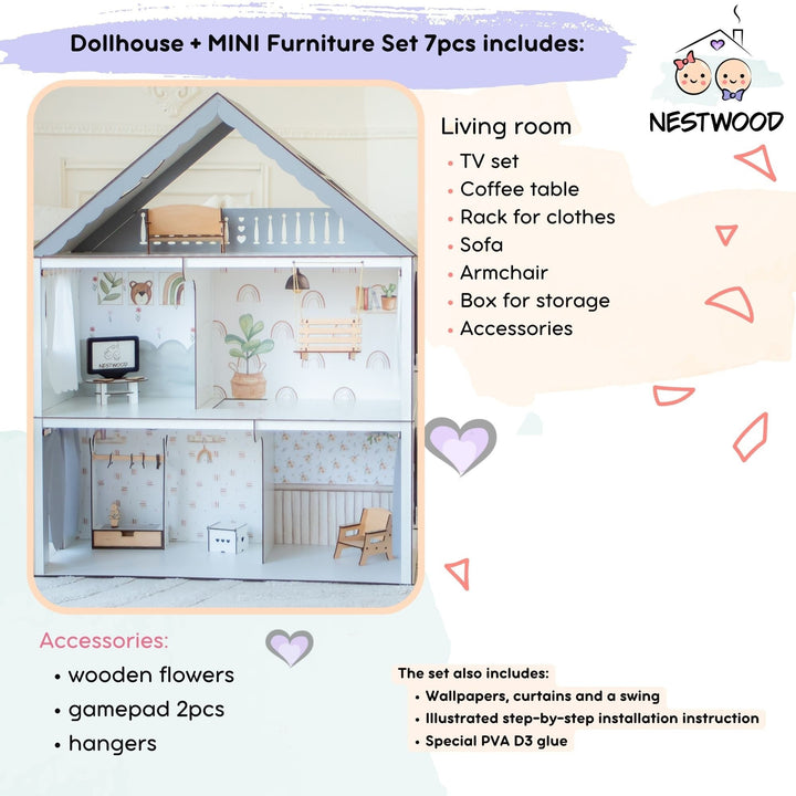 Wooden dollhouse Fantasy scale 1:6 NestWood Eco