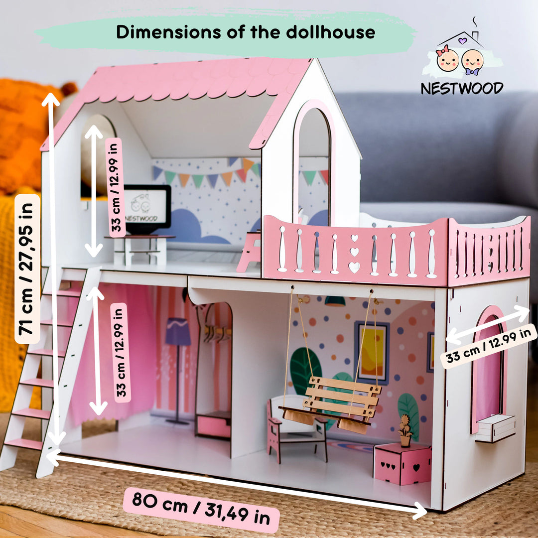 Wooden dollhouse Mriya scale 1:6 NestWood pink