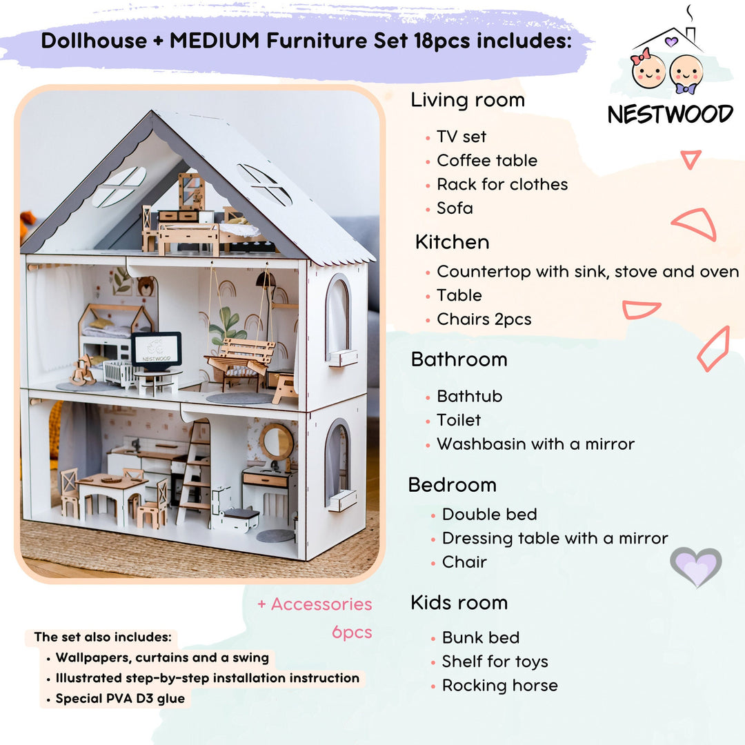 Wooden dollhouse Fantasy scale 1:6 NestWood Eco